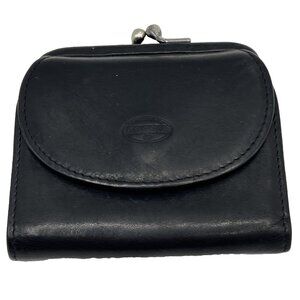 Fossil Black Leather Wallet Kiss Lock Folding ID Coin Purse